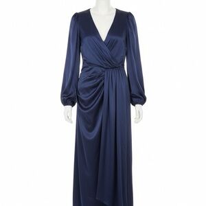 Eloquii Deep Blue Long Sleeve Pleated Dress